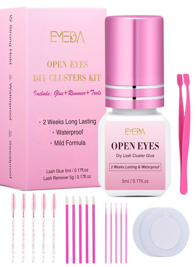 EMEDA Sensitive Lash Cluster Glue Kit, Open Eyes DIY Cluster Lash Glue 3S Strong Hold Eyelash Adhesive for Individual Eyelashes, 2 Week Long Lasting Waterproof for Beginner Friendly - Image 1